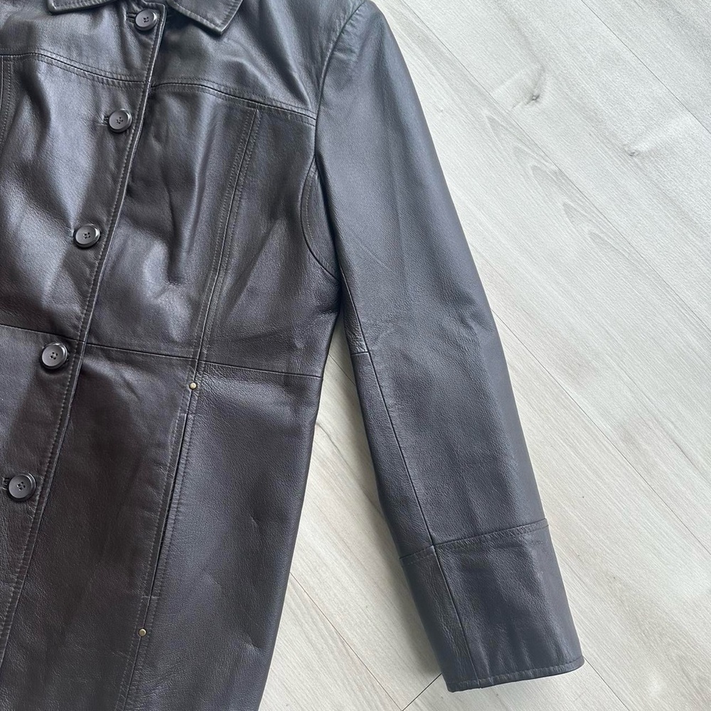 east 5th vintage brown long paneled leather jacket - Picture 4 of 7